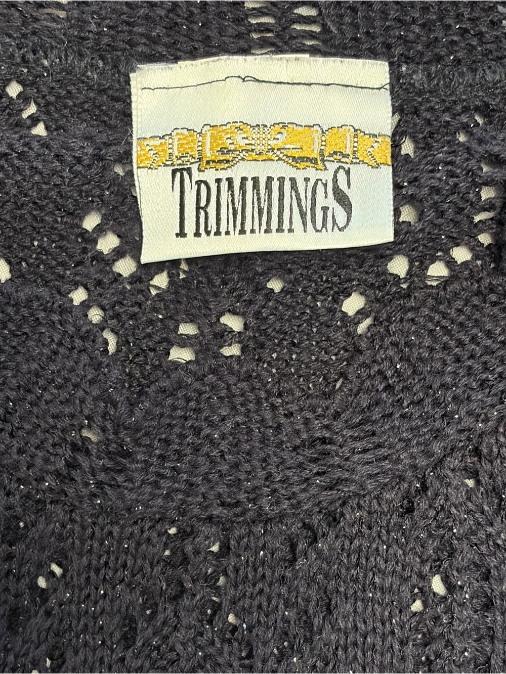 Vintage Trimmings Black Metallic Crochet Open Knit Tunic Dress Lurex Scalloped - Picture 5 of 9
